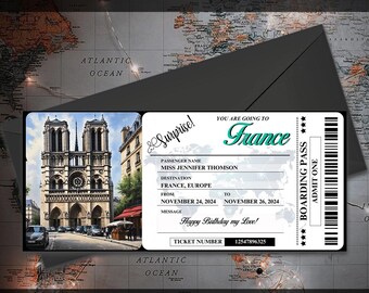 Printable Paris Trip Boarding Pass Ticket, Editable Canva Template (Digital Download)