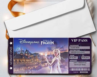 Personalised Handprinted Disneyland World of Frozen, Disneyworld Disneyland Paris Ticket Theme Park Surprise Ticket, princess Elsa