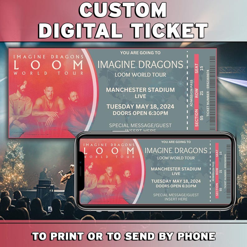 Editable Imagine Dragons Ticket Loom World Tour Concert Show Pass ...