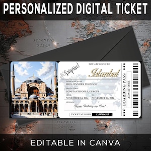 Printable Istanbul Ticket | Editable Istanbul Tickets | Turkey Travel Fake Surprise Ticket | Istanbul Souvenir Keepsake | Canva Download