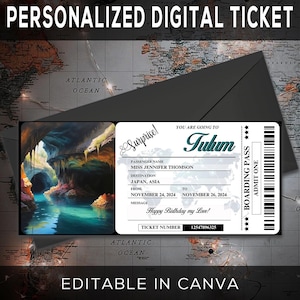 Tulum Mexico Trip Surprise Gift Ticket - You&#39;re Going to Mexico- Printable, Flight, Boarding Pass, Editable, Instant Download, Travel Print