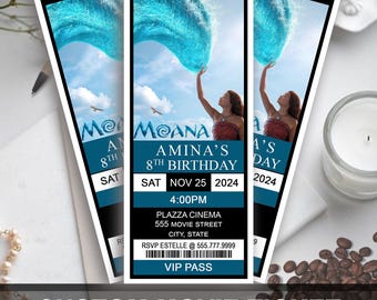 Editable Moana 2026 Movie Birthday Ticket Invitation (Digital Download)