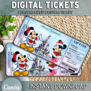 Billet de Noël personnalisé Disneyworld Billet révélation surprise pour les parcs, Paris Floride Tokyo, cadeau de Noël Carte d'embarquement Disneyland