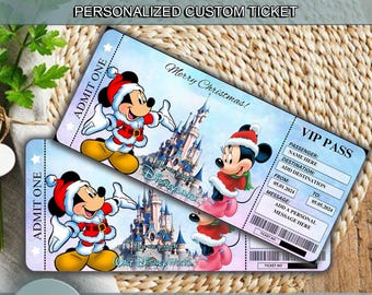 Personlig julbiljett till Disneyworld, temapark, överraskningsbiljett, Paris, Florida, Tokyo, julklapp, boardingkort till Disneyland