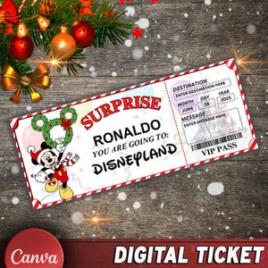 Printable Christmas Mickey Surprise Ticket, Mickey Christmas Collectible Ticket, Editable Christmas Surprise Trip Disneyland DisneyWorld
