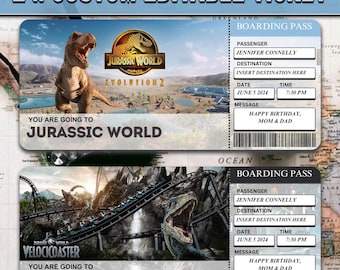 Editable Jurassic World Trip Ticket, Universal Studios Surprise (Digital)