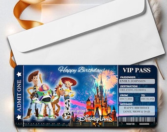 Physical Toy Story Disneyworld Ticket Theme Park Surprise Reveal Ticket, Paris Florida Tokyo, Christmas Gift Disneyland
