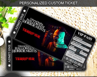Universal HALLOWEEN HORROR NIGHTS Surprise Trip Tickets, Vacation Gift Ticket, Scary Halloween Ticket, Gift Trip, Instant Download Canva