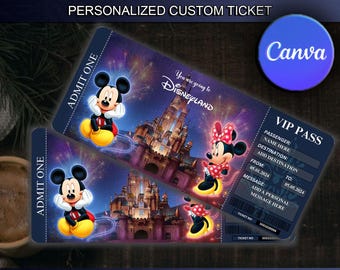 Editable Disney World Disneyland Surprise Ticket, Disney Reveal, Disney Trip Gift, Disneyworld Ticket, Boarding Pass, Disneyland Ticket