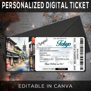 Tokyo Japan Trip Surprise Gift Ticket - Sie gehen nach JAPAN - Printable, Flug, Bordkarte, bearbeitbar, Sofort-Download, Reisedruck