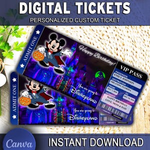 Druckbare HALLOWEEN Surprise Trip Tickets, Urlaubsgeschenk Ticket, Nicht so beängstigend Halloween Ticket, Disney Geschenk Reise, Instant Download Canva