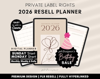 PLR Digital Planner 2026 2027, PLR Planner DFY Digital Planner Plr Digital Product Plr Planner Canva Digital Product Plr Journal Hyperlinked