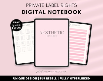 PLR Digital Notebook Aesthetic Design, Premium Pastel Pink Canva Template, Goodnotes iPad Notebook, DFY PLR Resell Rights Digital Notebook