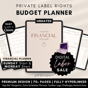 PLR Budget Planner Hyperlinked Undated PLR Digital Finance Planner, PLR Canva Budget Planner Template Editable Digital Product Resell Rights