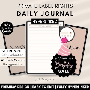 PLR Digital Daily Journal, Hyperlinked PLR Daily Journal Undated. Beige Daily PLR Canva Journal Template Resell Planner Private Label Rights image 1