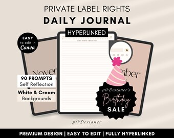 PLR Digital Daily Journal, Hyperlinked PLR Daily Journal Undated. Beige Daily PLR Canva Journal Template Resell Planner Private Label Rights