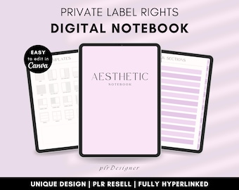 PLR Digital Notebook Lavender Lilac Canva Template, Premium Aesthetic Design Goodnotes iPad Notebook, DFY PLR Resell Rights Digital Notebook