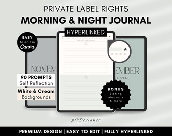 PLR Morning Night Journal Undated. PLR Digital Daily Journal, Hyperlinked. Green Daily PLR Journal Canva Resell Planner Private Label Rights