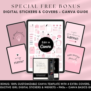 Bonus Canva Editable Digital Stickers and Covers for Agendas Calendars Journals Notebooks