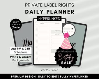 PLR Daily Planner Hyperlinked. PLR Digital Daily Planner Undated. Premium Green Daily PLR Canva Planner Template Resell Private Label Rights
