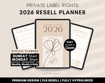 PLR Digital Planner 2026, PLR Planner DFY Digital Planner Plr Digital Product Plr Planner Canva Digital Product Plr Journal Hyperlinked
