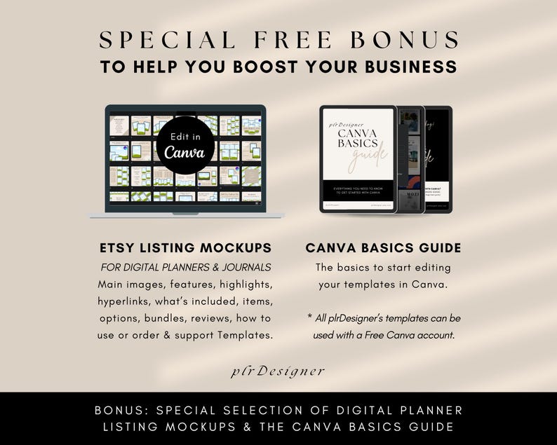 Bonus Editable Canva Template Digital Product Listing Mockups for Agendas Calendars Journals Notebooks