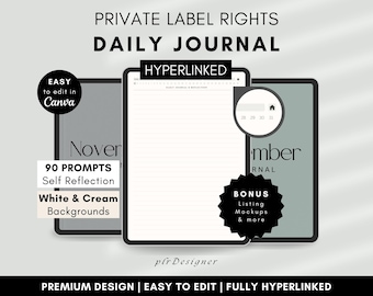 PLR Daily Journal Undated. PLR Daily Digital Journal Hyperlinked. Green Daily PLR Canva Template Resell Planner Journal Private Label Rights