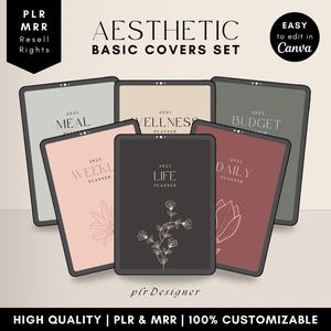 PLR MRR Basic Digital Covers Set, Aesthetic Design, Customizable Canva Template, Planners Journals Notebooks Ebooks PLR Cover Resell Rights
