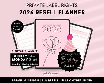 PLR Digital Planner 2026 2027, PLR Planner DFY Digital Planner Plr Digital Product Plr Planner Canva Digital Product Plr Journal Hyperlinked
