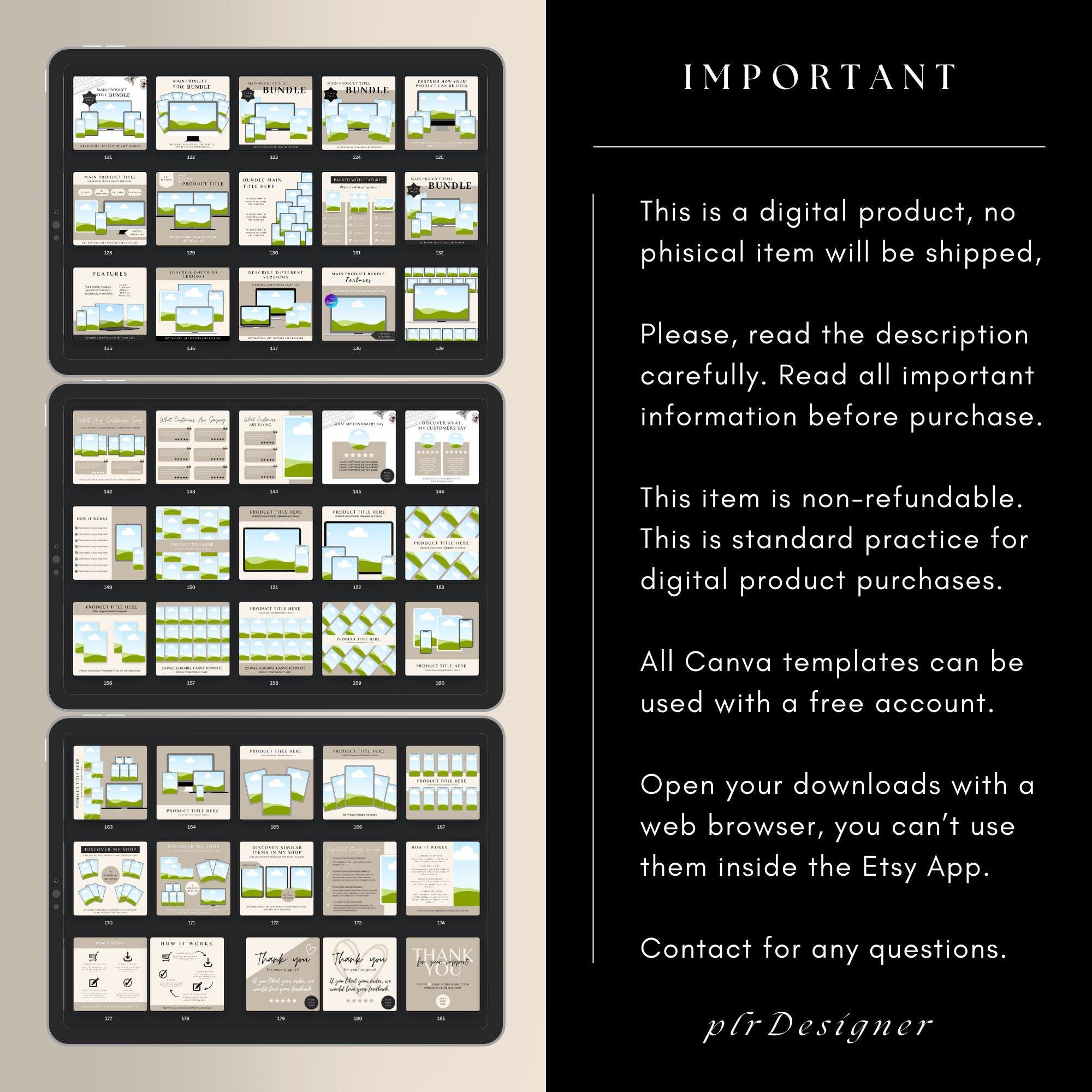 PLR MRR Digital Product Mockup Templates, Etsy Listing Canva Template ...