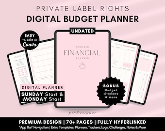 PLR Budget Planner Hyperlinked Undated PLR Digital Finance Planner, PLR Budget Canva Planner Template Editable Digital Product Resell Rights