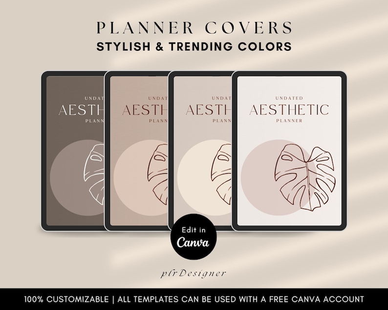 Stylish Beige Elegant Planner Covers Template Easy to Edit and Export to PDF