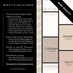 PLR Digital Daily Journal, Hyperlinked PLR Daily Journal Undated. Beige Daily PLR Canva Journal Template Resell Planner Private Label Rights image 5