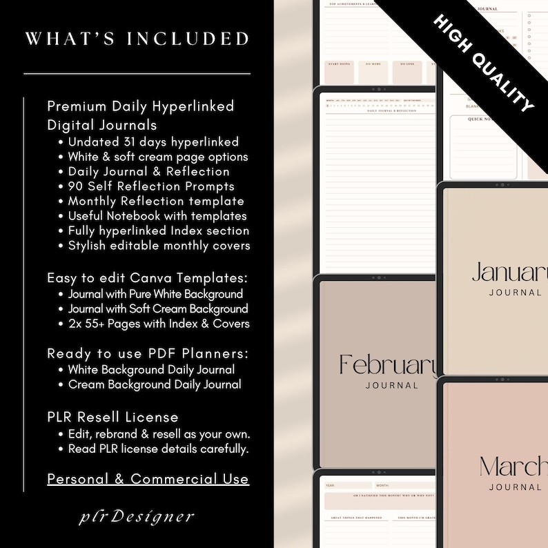 PLR Digital Daily Journal, Hyperlinked PLR Daily Journal Undated. Beige Daily PLR Canva Journal Template Resell Planner Private Label Rights image 5