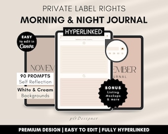 PLR Morning Night Journal. PLR Digital Daily Journal Undated, Hyperlinked. Beige Daily PLR Canva Journal Resell Planner Private Label Rights