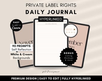PLR Digital Daily Journal, Hyperlinked PLR Daily Journal Undated. Beige Daily PLR Canva Journal Template Resell Planner Private Label Rights