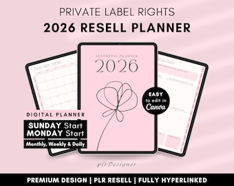 PLR Digital Planner 2026 2027, PLR Planner DFY Digital Planner Plr Digital Product Plr Planner Canva Digital Product Plr Journal Hyperlinked
