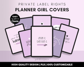 PLR Covers Editable Canva Template, Planner Girl Design Digital Covers Goodnotes PLR Private Label Rights Planners Journals Notebooks Ebooks