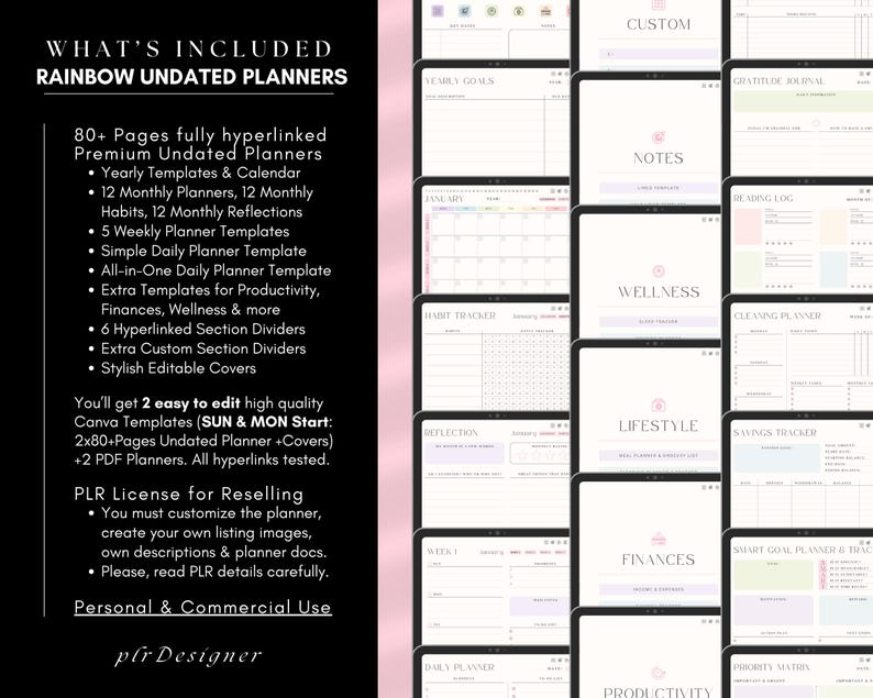 PLR Planner Undated, PLR Digital Planner Undated
