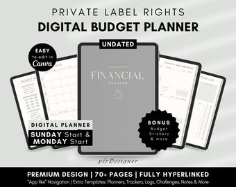 PLR Budget Planner Hyperlinked Undated PLR Digital Budget Planner, PLR Canva Finance Planner Template Editable Digital Product Resell Rights