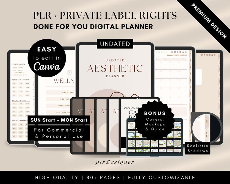 PLR Digital Planner with Resell Rights for Goodnotes Notability Noteshelf Xodo Nebo Samsung Notes