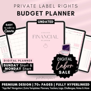 PLR Budget Planner Hyperlinked Undated PLR Digital Finance Planner, PLR Budget Canva Planner Template Editable Digital Product Resell Rights