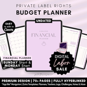 PLR Budget Planner Hyperlinked Undated PLR Digital Finance Planner, PLR Budget Canva Planner Template Editable Digital Product Resell Rights