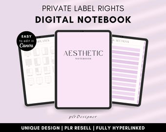 PLR Digital Notebook Lavender Lilac Canva Template, Premium Aesthetic Design Goodnotes iPad Notebook, DFY PLR Resell Rights Digital Notebook