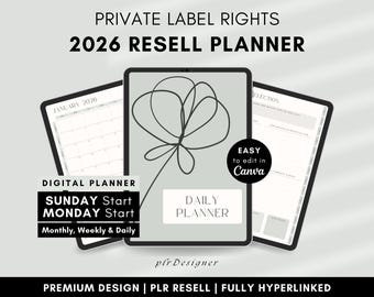 PLR Digital Planner 2026, PLR Planner DFY Digital Planner Plr Digital Product Plr Planner Canva Digital Product Plr Journal Hyperlinked