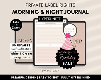 PLR Morning Night Journal. PLR Digital Daily Journal Undated, Hyperlinked. Beige Daily PLR Canva Journal Resell Planner Private Label Rights