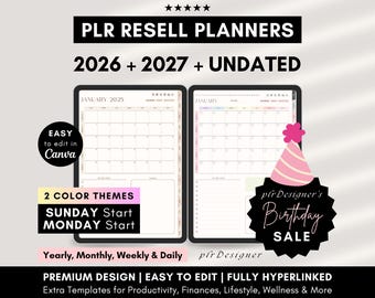 PLR Planner 2026 2027 & Undated PLR Canva Templates, DFY Planner, Plr Planner Hyperlinked, Plr Journal, Resell Planners Private Label Rights