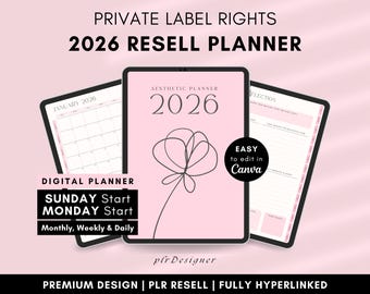 PLR Digital Planner 2026, PLR Planner DFY Digital Planner Plr Digital Product Plr Planner Canva Digital Product Plr Journal Hyperlinked