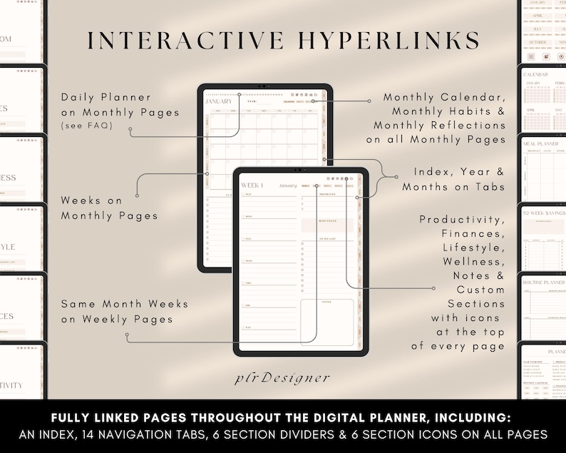 Fully Hyperlinked Planner Interactive Hyperlinks with Tabs Icons Links