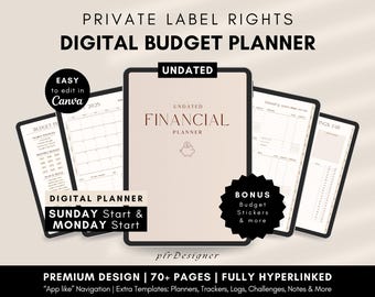 PLR Budget Planner Hyperlinked Undated PLR Digital Finance Planner, PLR Canva Budget Planner Template Editable Digital Product Resell Rights